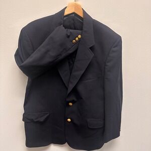 Brooks Stretch Wool Blend Blazer Jacket Mens 42S Navy‎ Gold Button Business Pr p